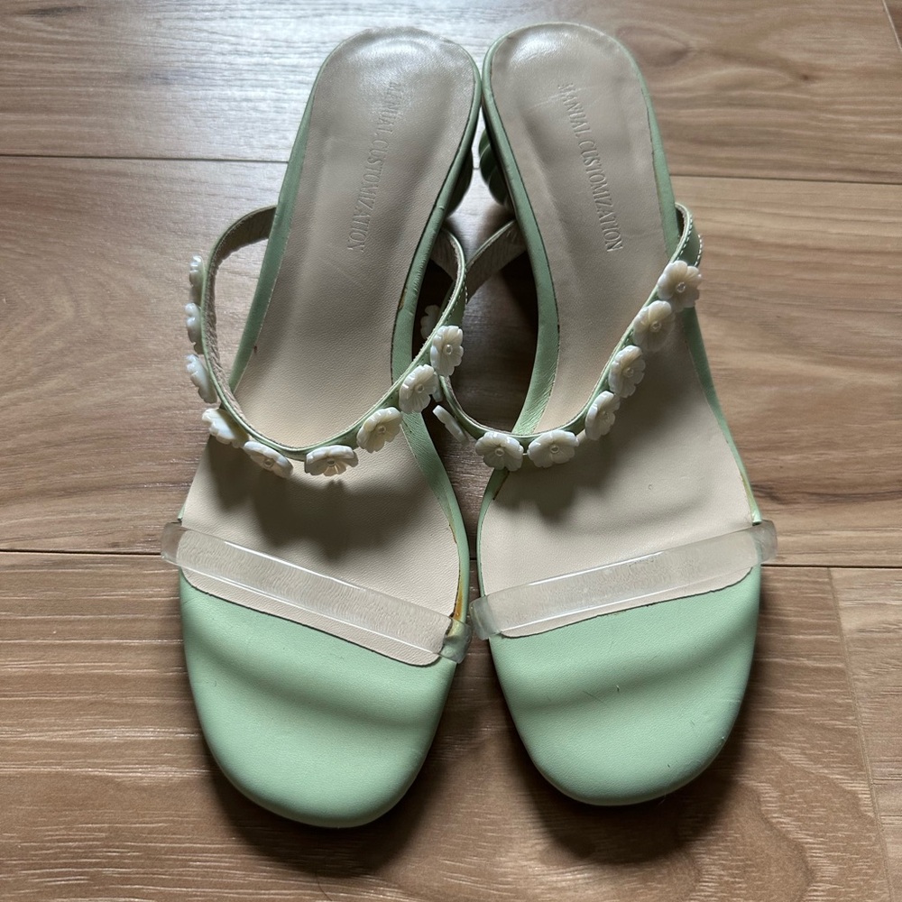Mint Green Sandals with Floral Accents